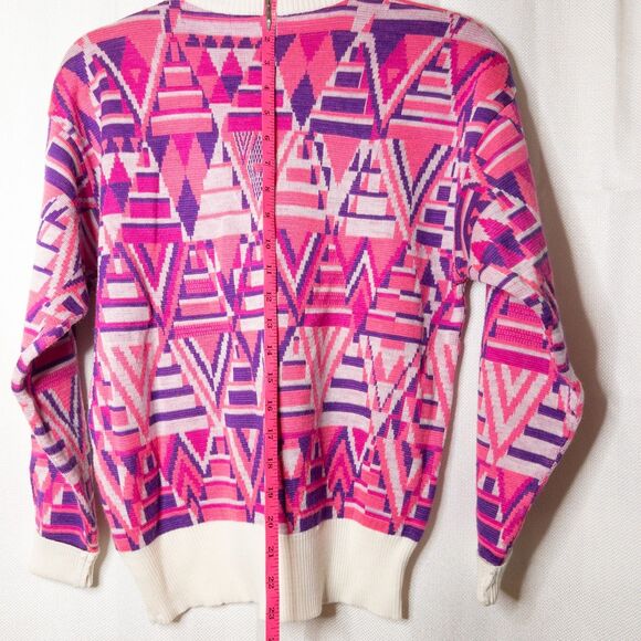 Vintage 80s Meister Sweater | Abstract Geometric Knit | Pink Purple Retro Size M - Picture 10 of 12